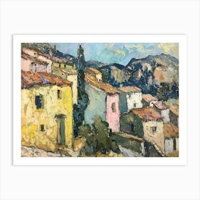 Sunny Hillside Town Painting Inspired By Paul Cezanne Art Print