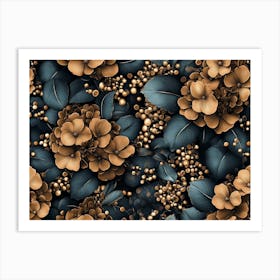 Floral Seamless Pattern with Vintage Hydrangea Flowers Leaves Art Print