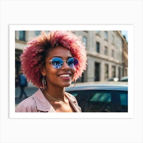 Afro Girl In Sunglasses pink hair Art Print