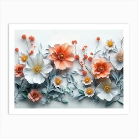 3d Artwork Featuring a Lush Array of Flowers Set on a Clean White Art Print