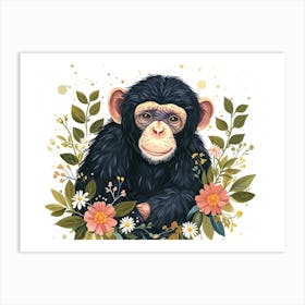 Little Floral Bonobo 3 Art Print
