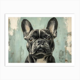 Minimal Frenchie With Green Background Art Print