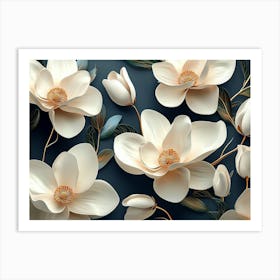 Abstract Background Of 3d Magnolia Flowers 2 Art Print