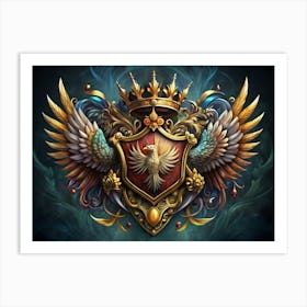 Golden Coat Of Arms With Crown And Feathers 1 Art Print