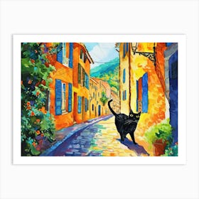 Nice, France   Cat In Street Art Watercolour Painting 3 Art Print