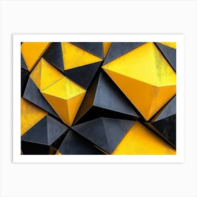 Yellow And Black Geometric Background, 3d Cubism Style Art Print