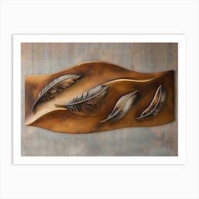 Rustic 3d Textured Art Almond Brown Background Faded Brass Feathers Abstract Sandy Dunes Warm Ambiance 1 Art Print