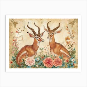 Floral Animal Illustration Antelope 3 Art Print
