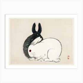 Black And White Rabbits, Kōno Bairei Art Print