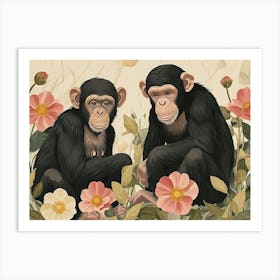 Floral Animal Illustration Chimpanzee 3 Art Print