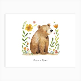 Little Floral Brown Bear 3 Poster Art Print