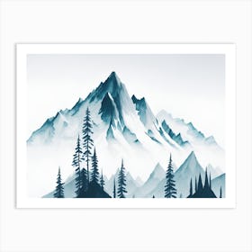 Mountain And Forest In Minimalist Watercolor Horizontal Composition 78 Art Print