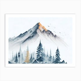 Mountain And Forest In Minimalist Watercolor Horizontal Composition 42 Art Print