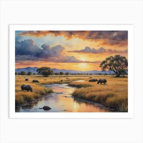 Sunset In The Plains The Golden Heart of Africa Art Print