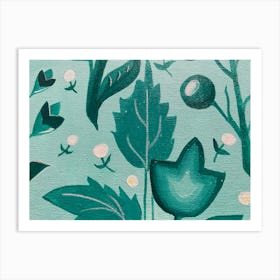 Green Leaves And Flowers Art Print