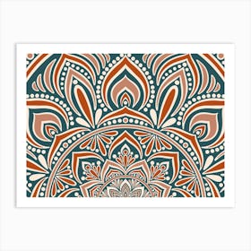 WA240021 - Intricate Orange and Teal Mandala - Vibrant Bohemian Geometric Art Art Print