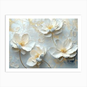 3d White Flowers on Abstract Gray Background Art Print