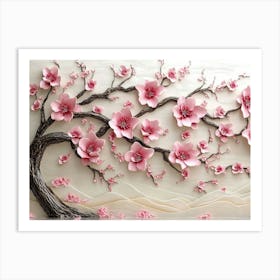 3d Picture Of A Tree With Pink Flowers Background 5 Art Print