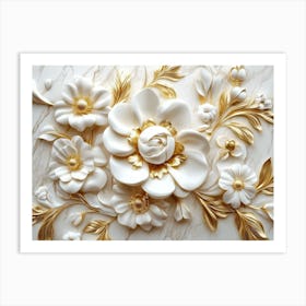 3d Floral Elegance Seamless Gold and White Ceramic Marble Texture 1 Art Print