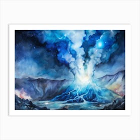 A Dramatic Poster Of The Blue Fire Phenomenon From Art Print