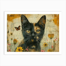 The Rebuff: Ornate Illusion in Contemporary Collage. Cat With Butterflies Art Print