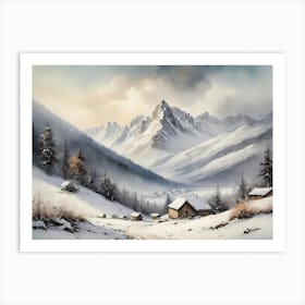 Vintage Muted Winter Mountain Landscape (28) 1 Art Print