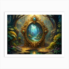 Golden Mirror In A Magical Forest Art Print