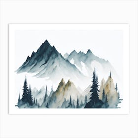 Mountain And Forest In Minimalist Watercolor Horizontal Composition 321 Art Print