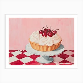 Cream Tart & Cherries With Red Checkerboard Art Print