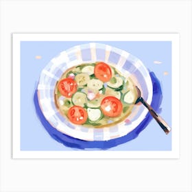 A Plate Of Greek Salad, Top View Food Illustration, Landscape 2 Art Print