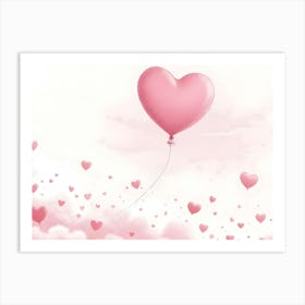 Pink Heart Shaped Balloon In The Clouds Art Print