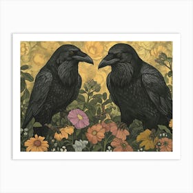 Floral Animal Illustration Raven 3 Art Print
