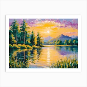 Sunset At The Lake Tranquil Splendor: Sunset Over the Water Art Print