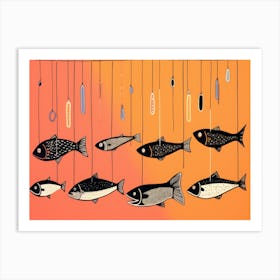 Fishes Hanging From Strings Art Print