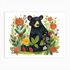 Little Floral Black Bear 4 Art Print