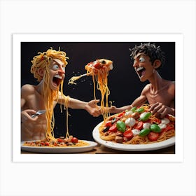 Two Men Eating Spaghetti 1 Art Print