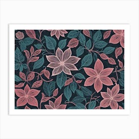 Pink And Green Floral Pattern Art Print