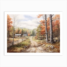 A Painting Of Country Road Through Woods In Autumn 15 Art Print