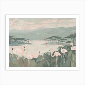 Pink Flamingoes Tropical Jungle Illustration 3 Art Print
