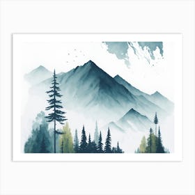 Mountain And Forest In Minimalist Watercolor Horizontal Composition 159 Art Print