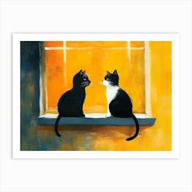 Cats In Window 1 Art Print