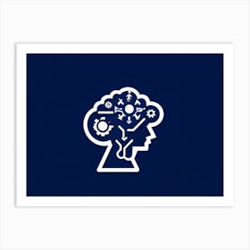 An Abstract Vector Icon Of A Silhouette Head Filled With An Intricate Brain Resembling A Gear Mecha (5) Art Print