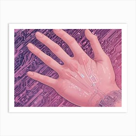 An Illustration Of A Human Hand With Integrated Circuits And Wires, Representing The Merging Of Technology And Biology Art Print