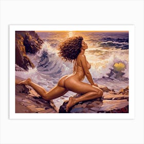 Sunbathing On A Rocky Beach Impasto Art Print