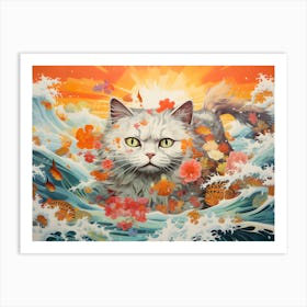 Persian Cat Swimming In The Sea Poster