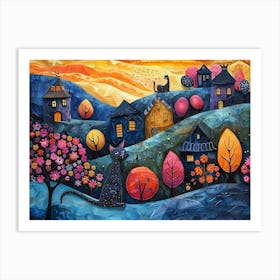 Cat In The village Art Print