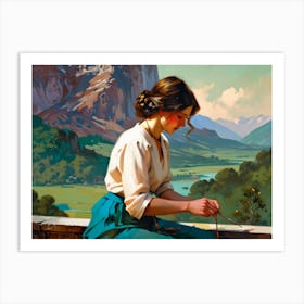 Woman Knitting Art Print