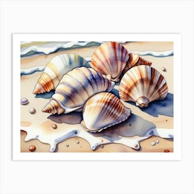 Seashells on the beach, watercolor painting 4 Art Print