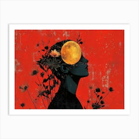 Moon And Flowers Art Print