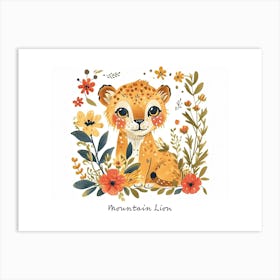 Little Floral Mountain Lion 5 Poster Art Print